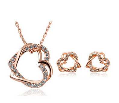 Diamond Heart Necklace Earring Set